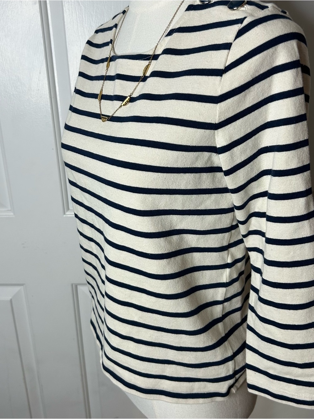 (Size small) Sezane Colette Mariniere Ecru Navy Striped Top - Picture 6 of 10